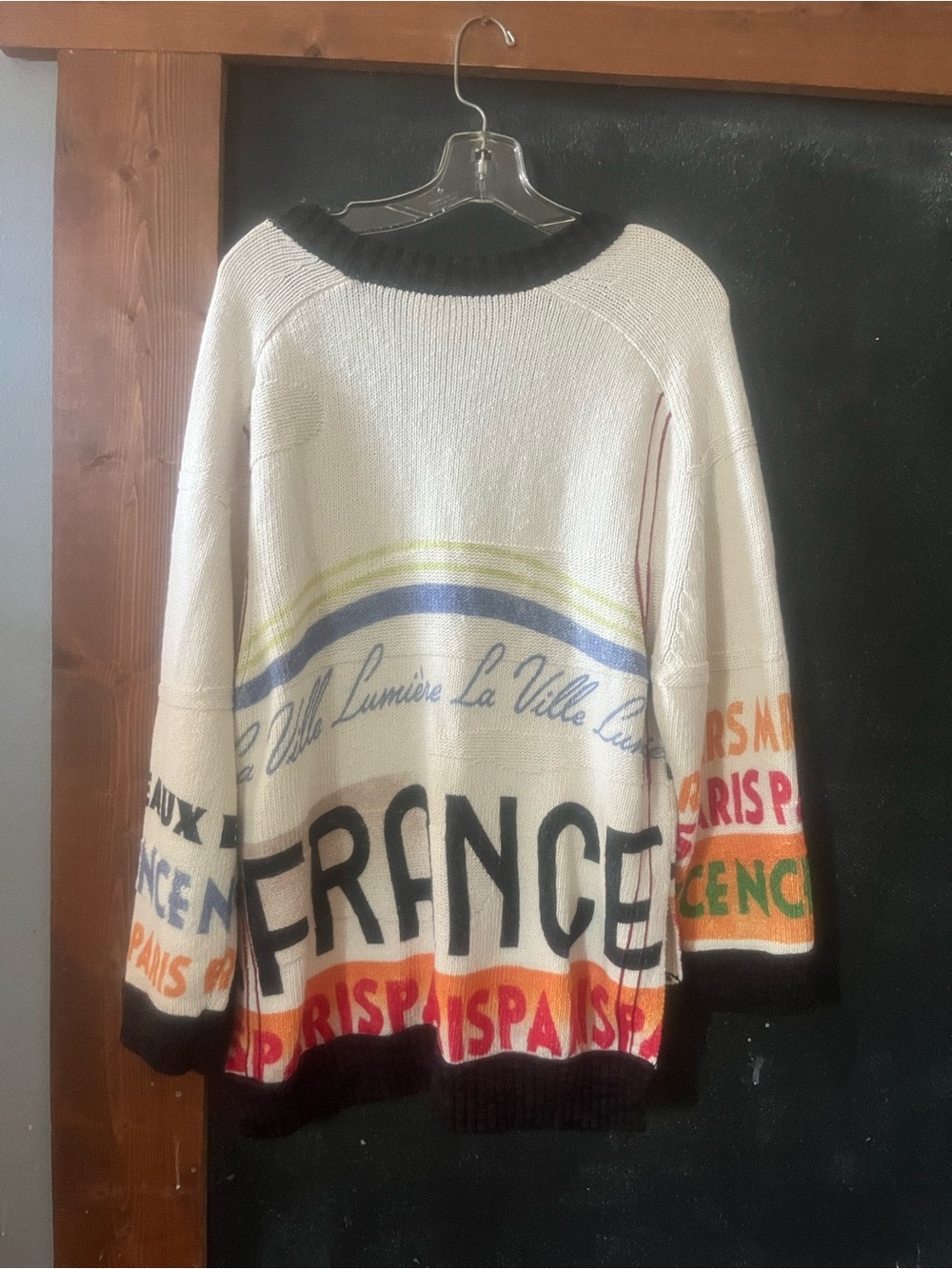 Anthropologie Maeve Cream France Graphic Knit Cardigan with Black Trim size xs - Picture 6 of 6
